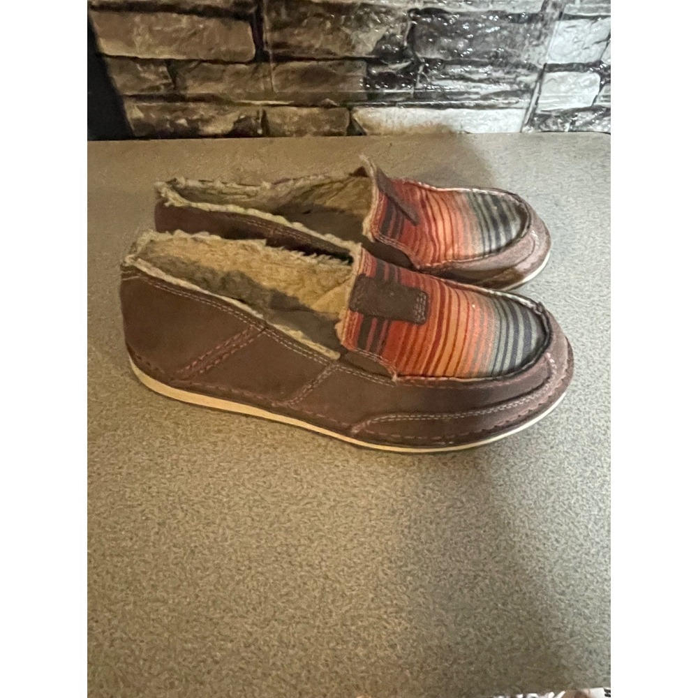 Ariat Cruiser Brown Serape Stripe Faux Fur Lined Moccasin Shoes Warm Womens 6.5